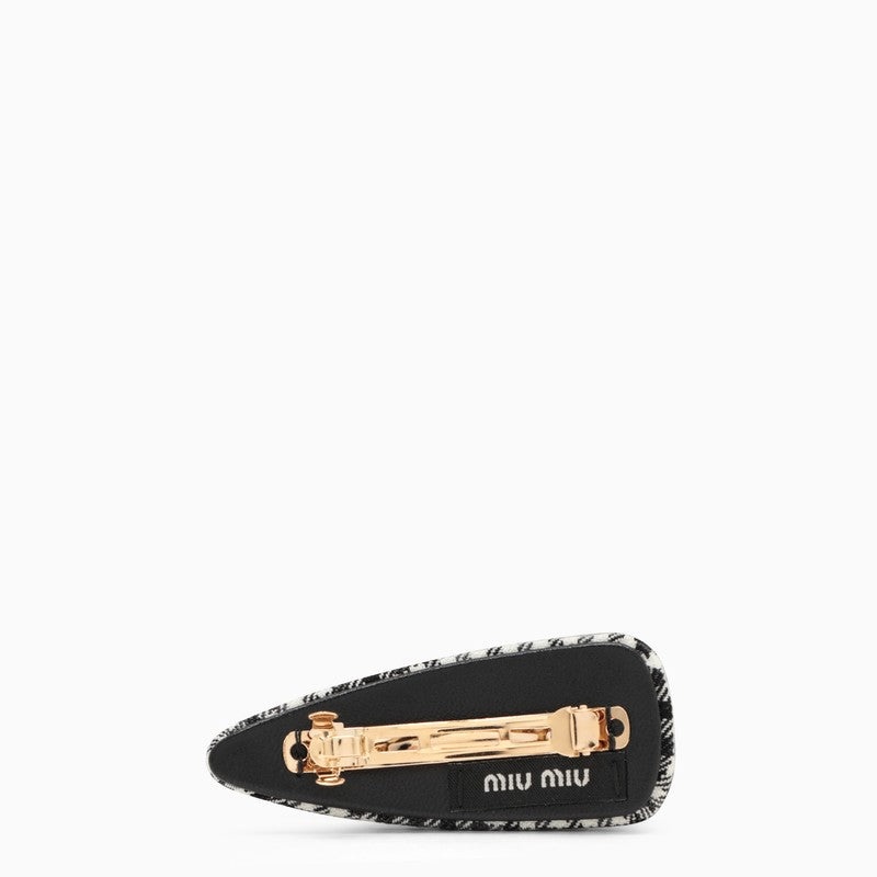 Miu Miu Black & White Plaid Hair Clip With Gold-Tone Logo Embellishment Miu Miu Miu Miu Houndstooth Hair Clip White/Black Women  main image 3