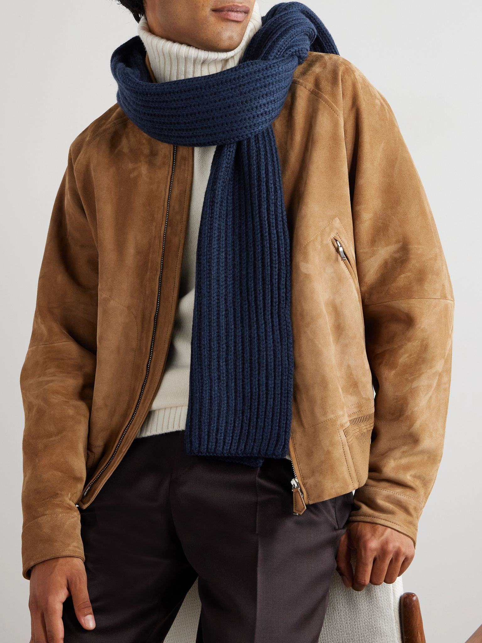 Ribbed Cashmere Scarf Blue - 2