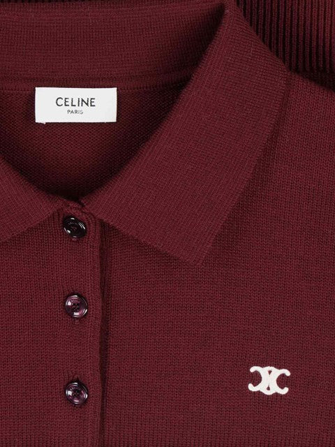 Celine Women Triomphe' Knit Crop Polo Shirt - 3