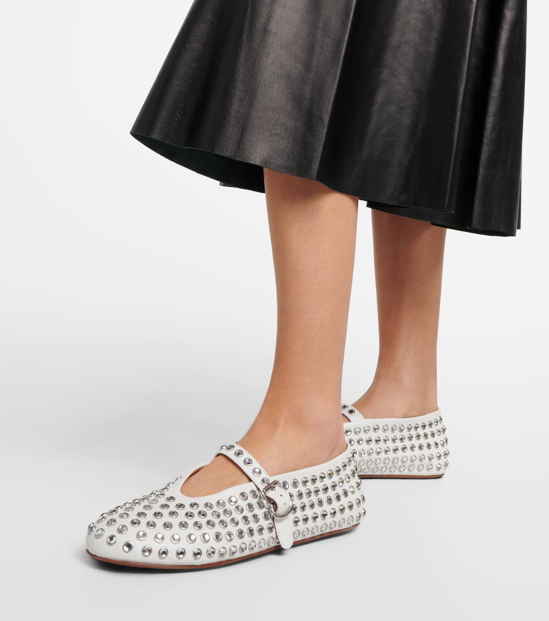 Crystal-embellished leather ballet flats - 4