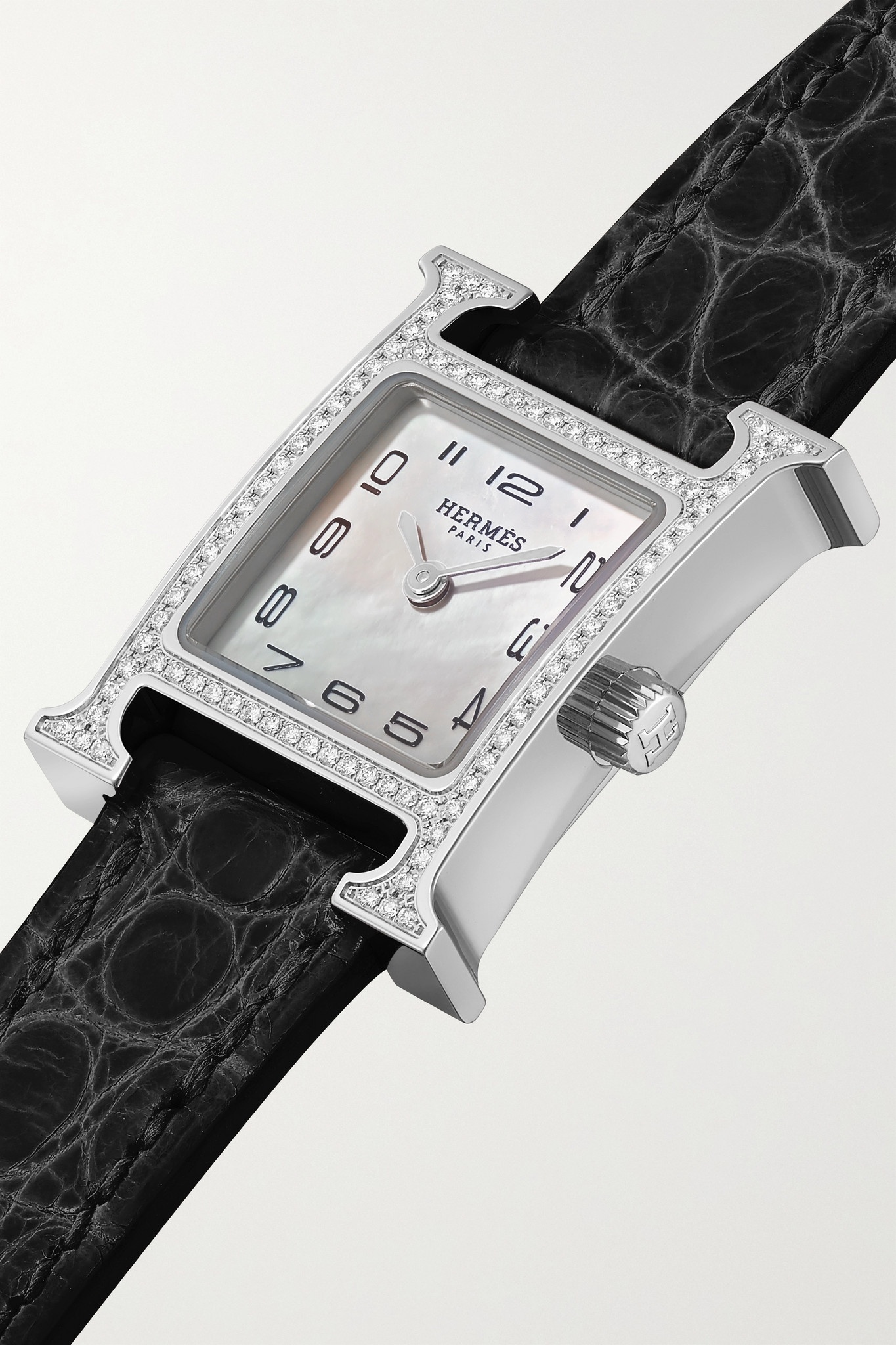 Heure H 21mm mini stainless steel, alligator, mother-of-pearl and diamond watch - 3
