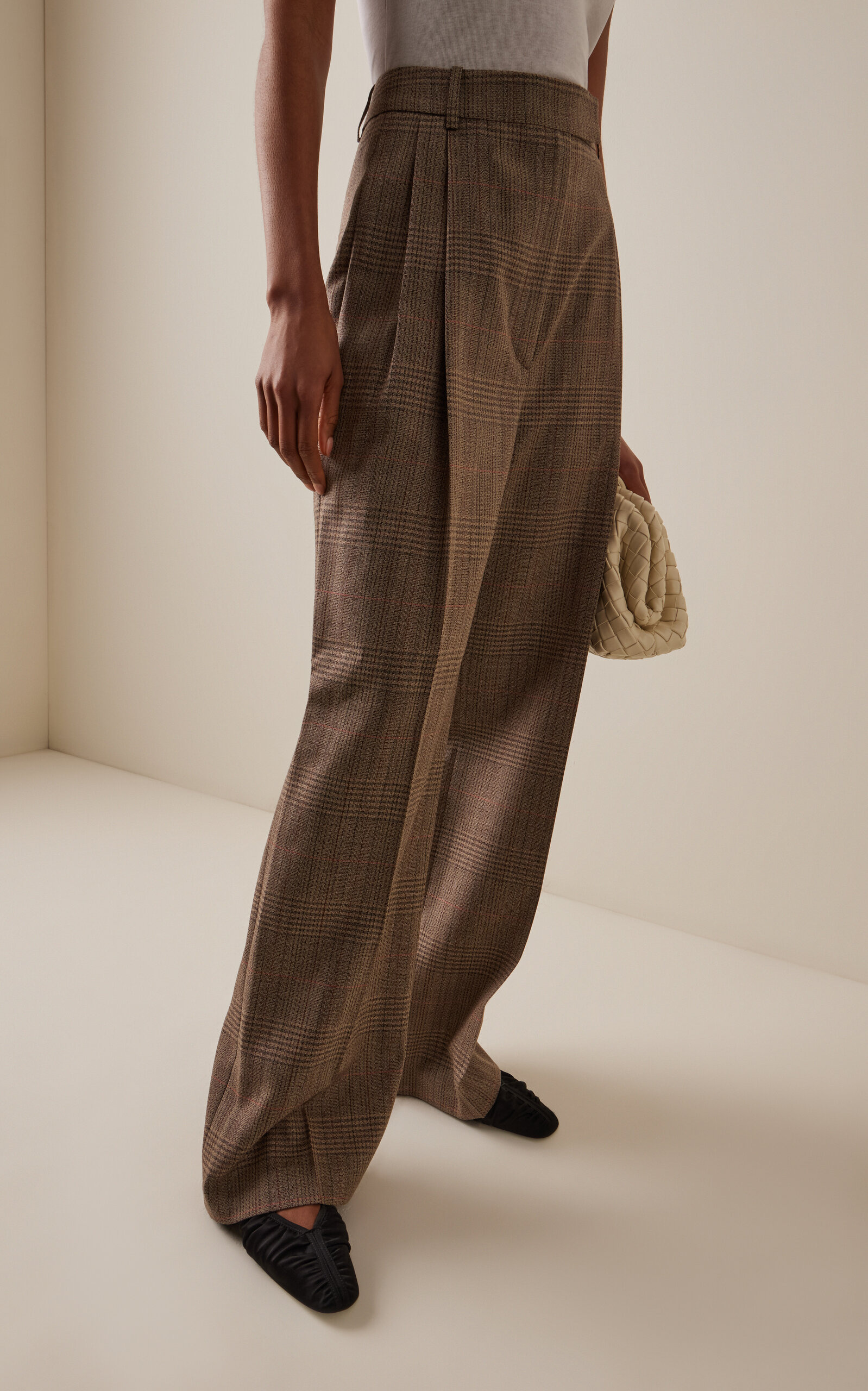 Prince of Wales Checked Mid-Rise Wool Trousers brown - 3