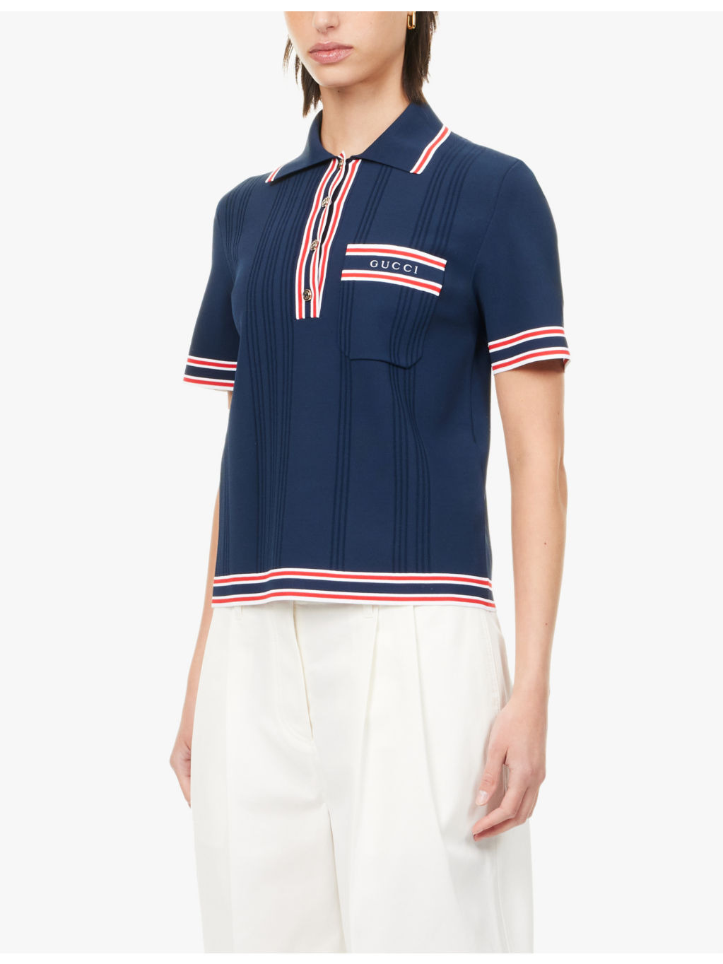 Brand-embroidered short-sleeved woven-blend polo shirt - 3