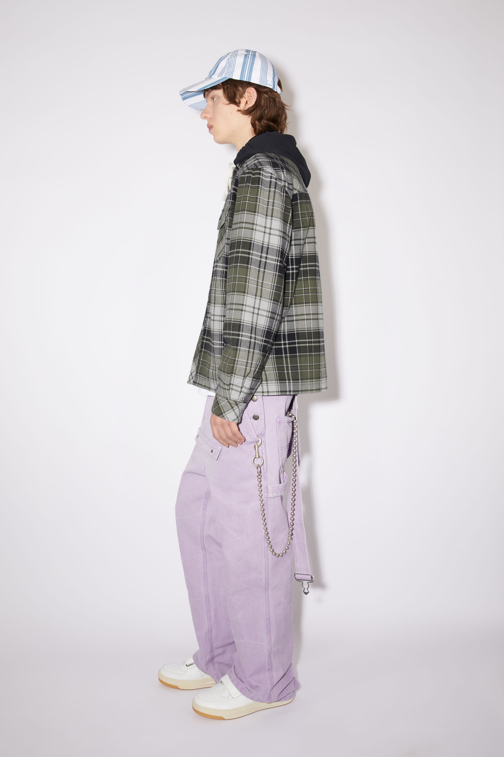 Check hooded jacket - Grey/Dark Green - 4