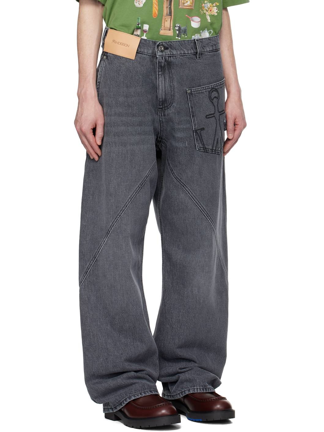 Gray Twisted Workwear Denim Jeans - 2