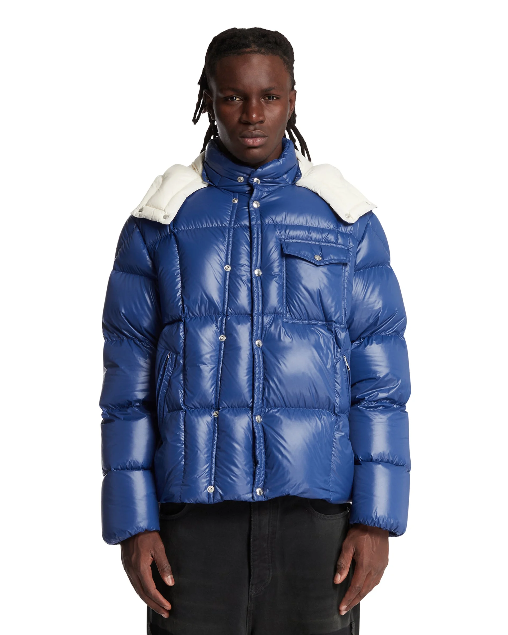 Blue Serfanto Short Hooded Down Jacket - 1