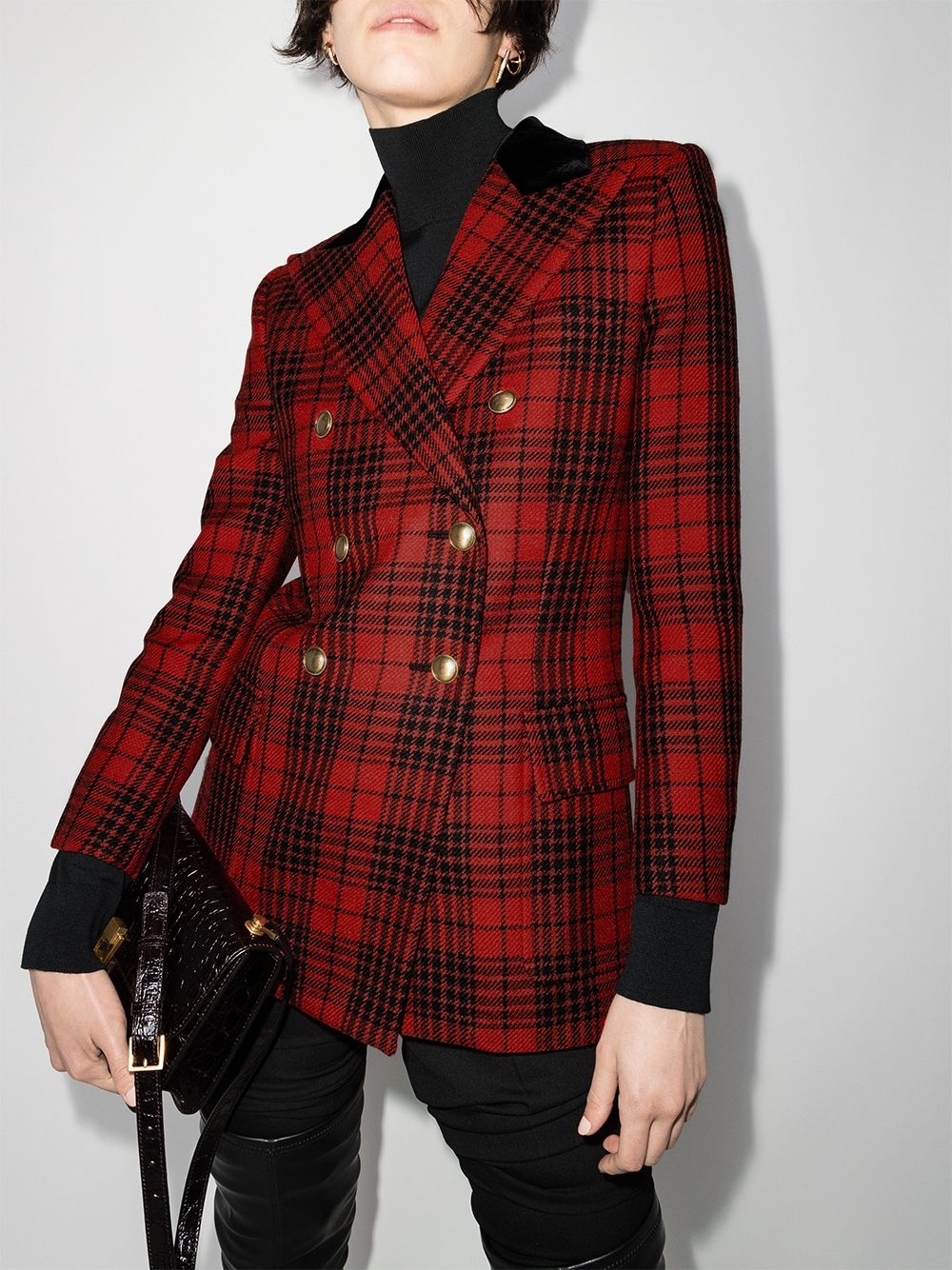 double-breasted tartan pattern blazer - 2