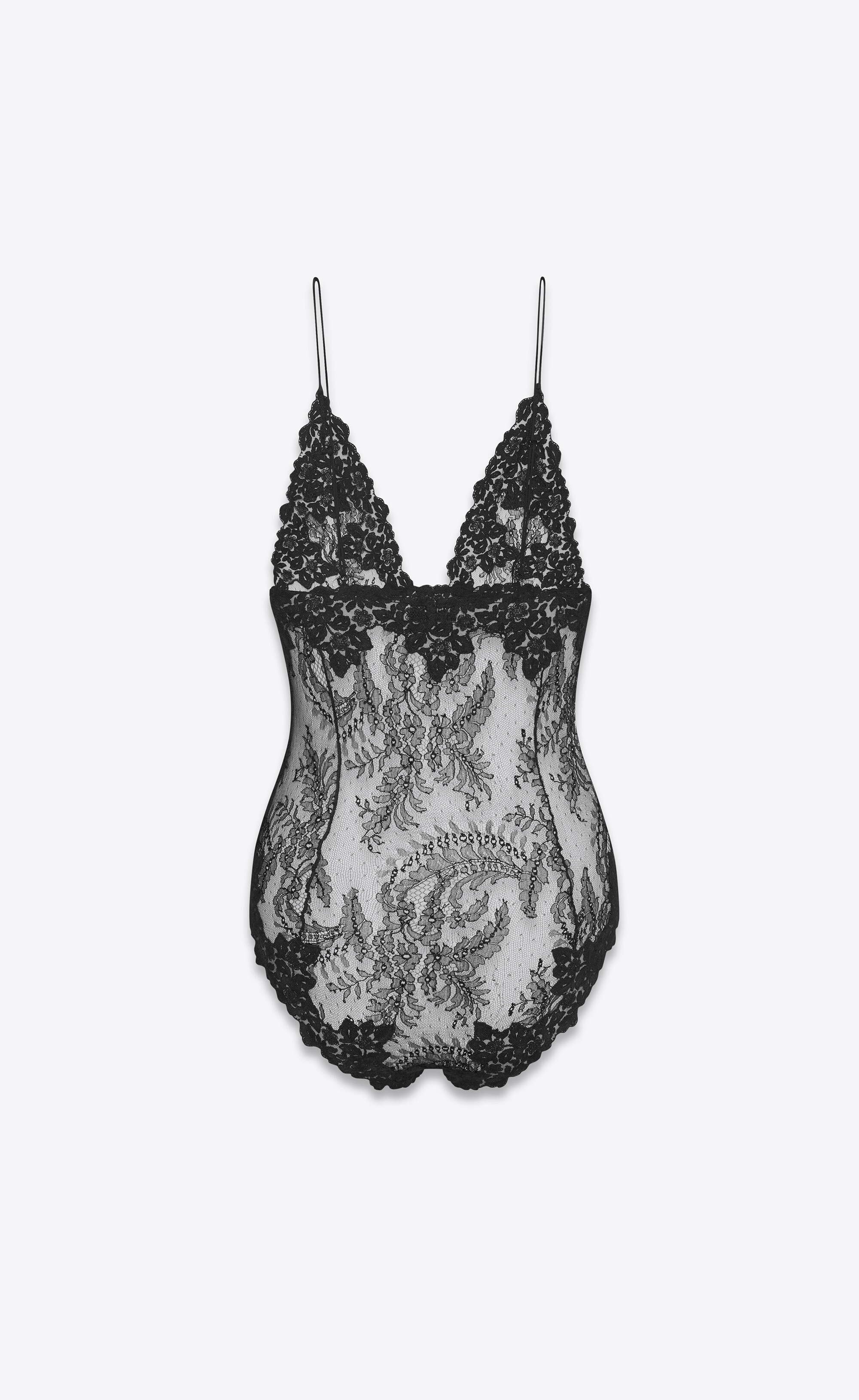 plunging v-neck bodysuit in fern medallion lace - 2