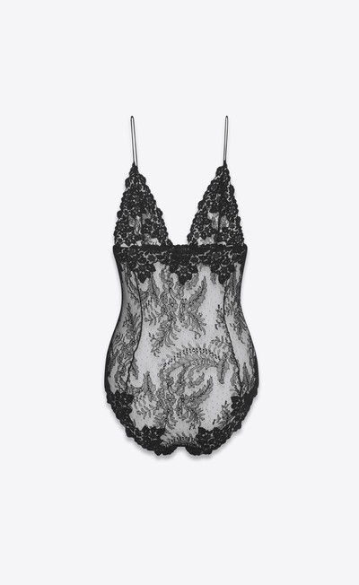 SAINT LAURENT plunging v-neck bodysuit in fern medallion lace outlook