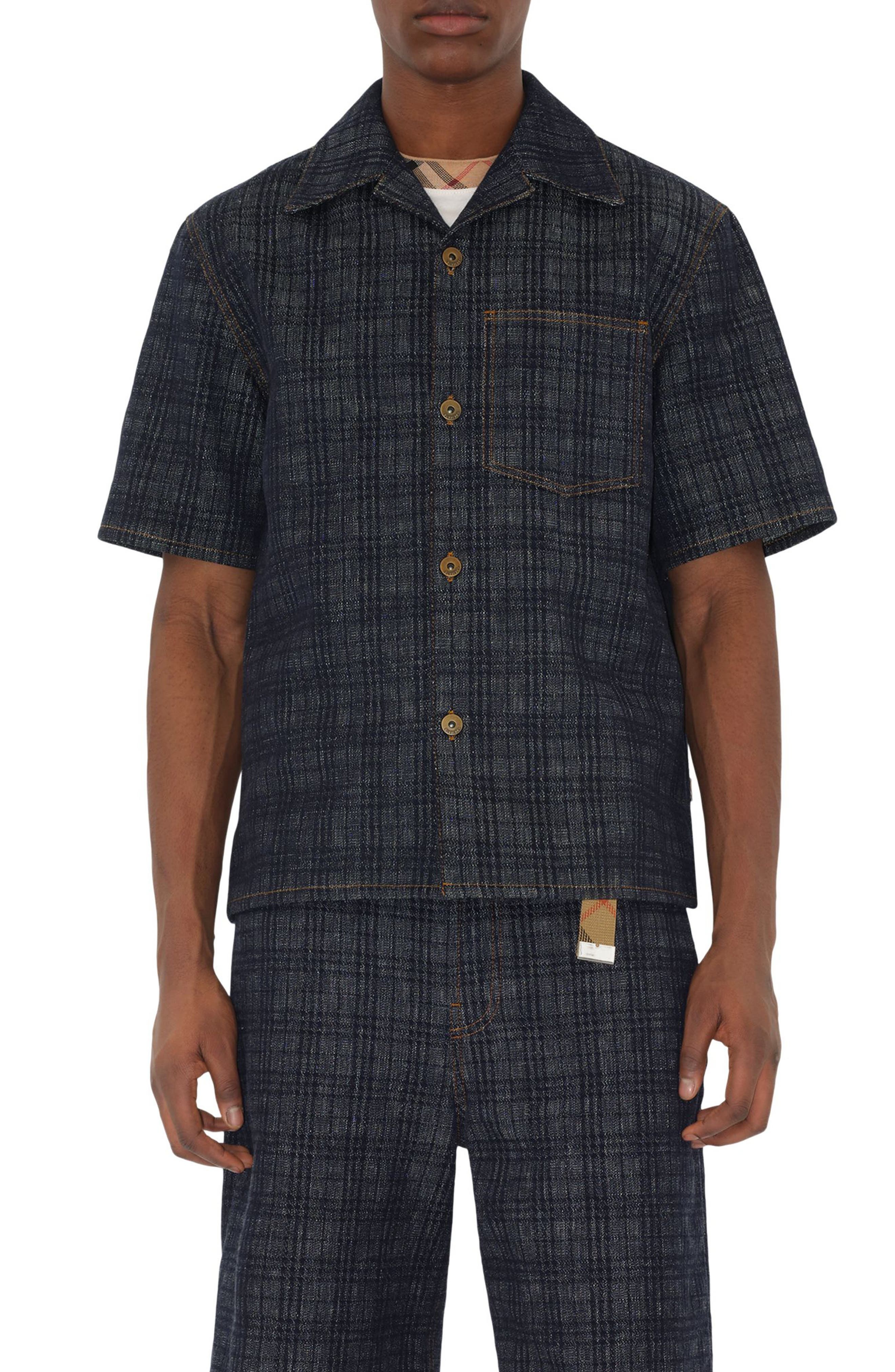 burberry Check Jacquard Denim Camp Shirt in Indigo Ip Check at Nordstrom - 1