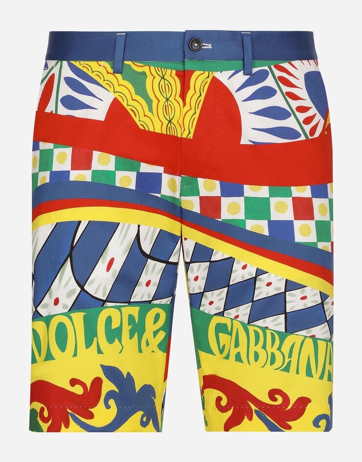 Carretto-print stretch cotton drill shorts - 1