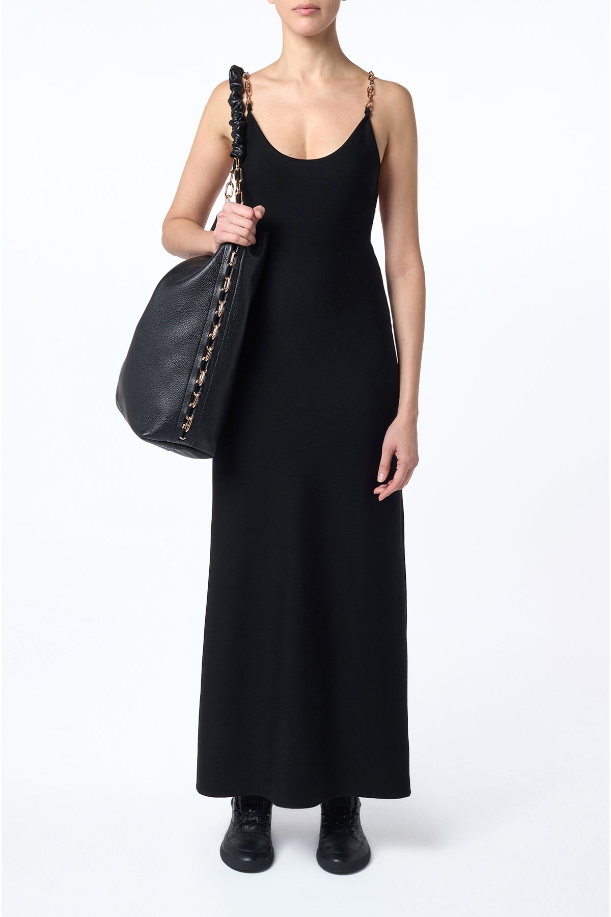 Adeona Chain Maxi Dress in Black Silk - 3