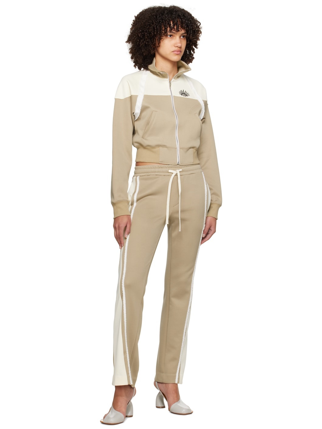Beige & Off-White Taped Track Jacket - 4