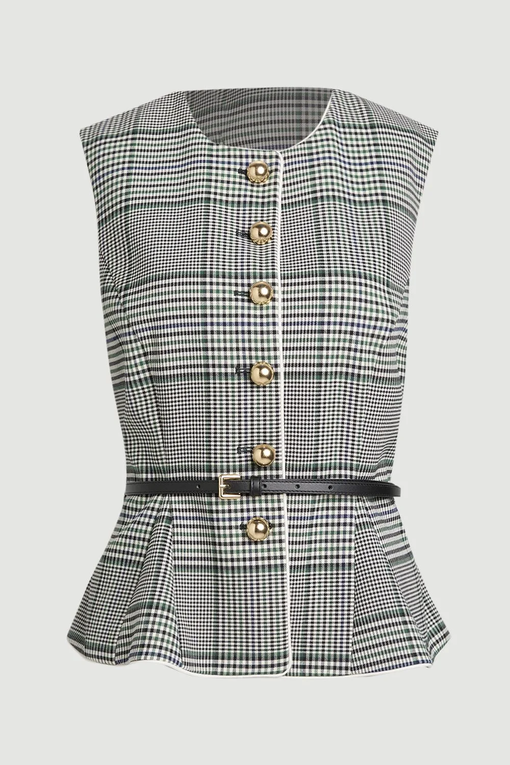 Tailored Check Belted Peplum Jacket - 1