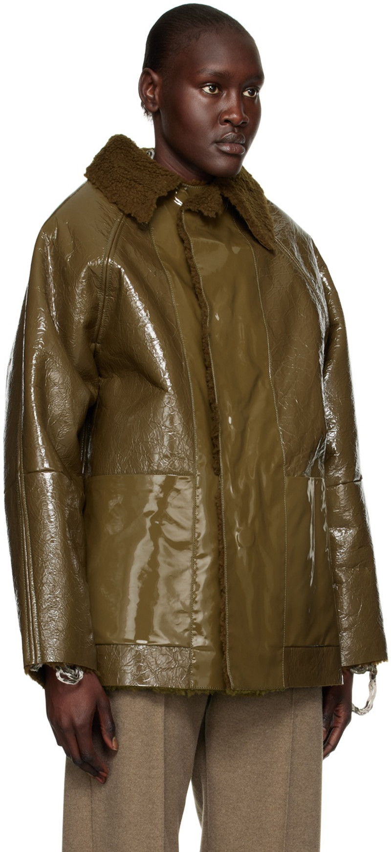 KASSL Editions Khaki Original Reversible Shearling Jacket outlook