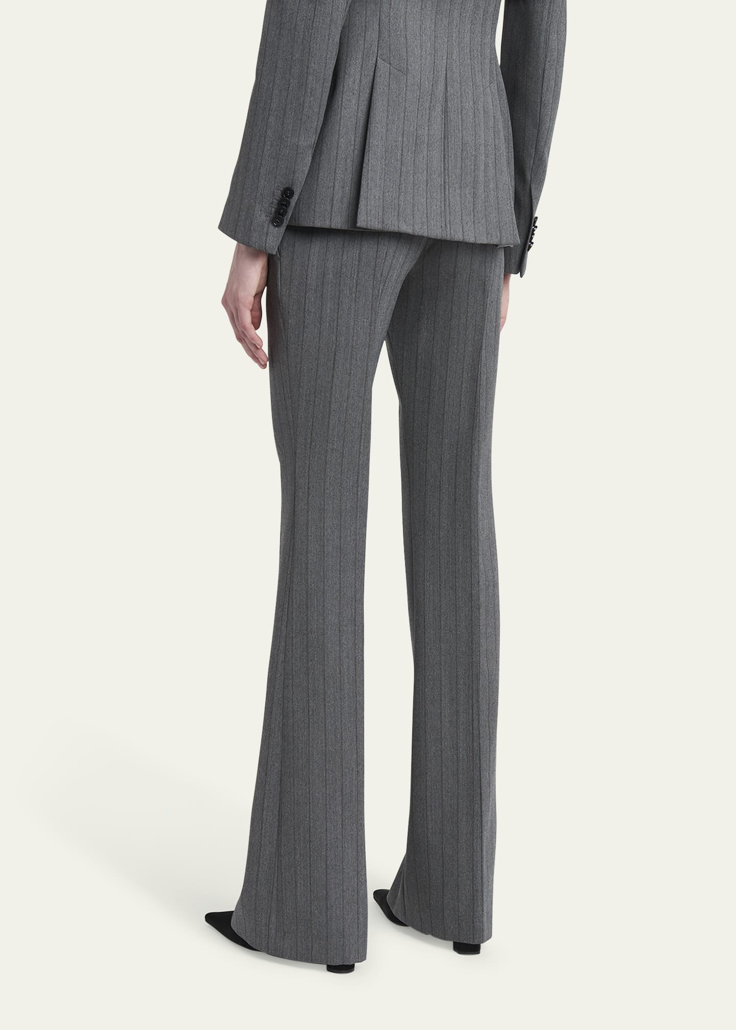 Low-Rise Herringbone Striped Flare Trousers - 3