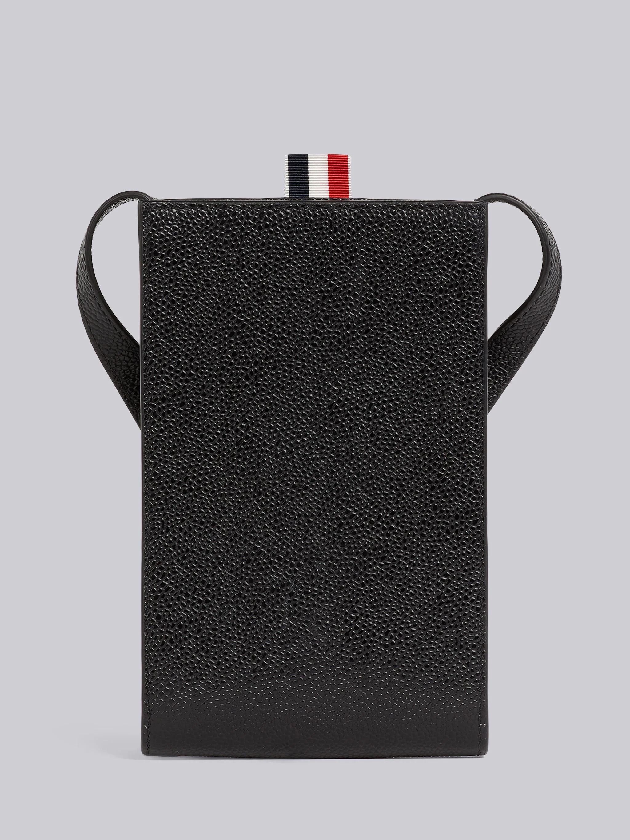 Black Pebble Grain Leather Debossed 4-Bar Crossbody Phone Holder - 3