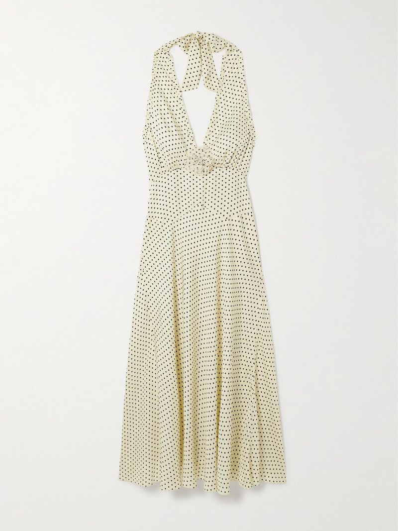 Mazarin Ruffled Polka-dot Silk-blend Satin Halterneck Dress 1