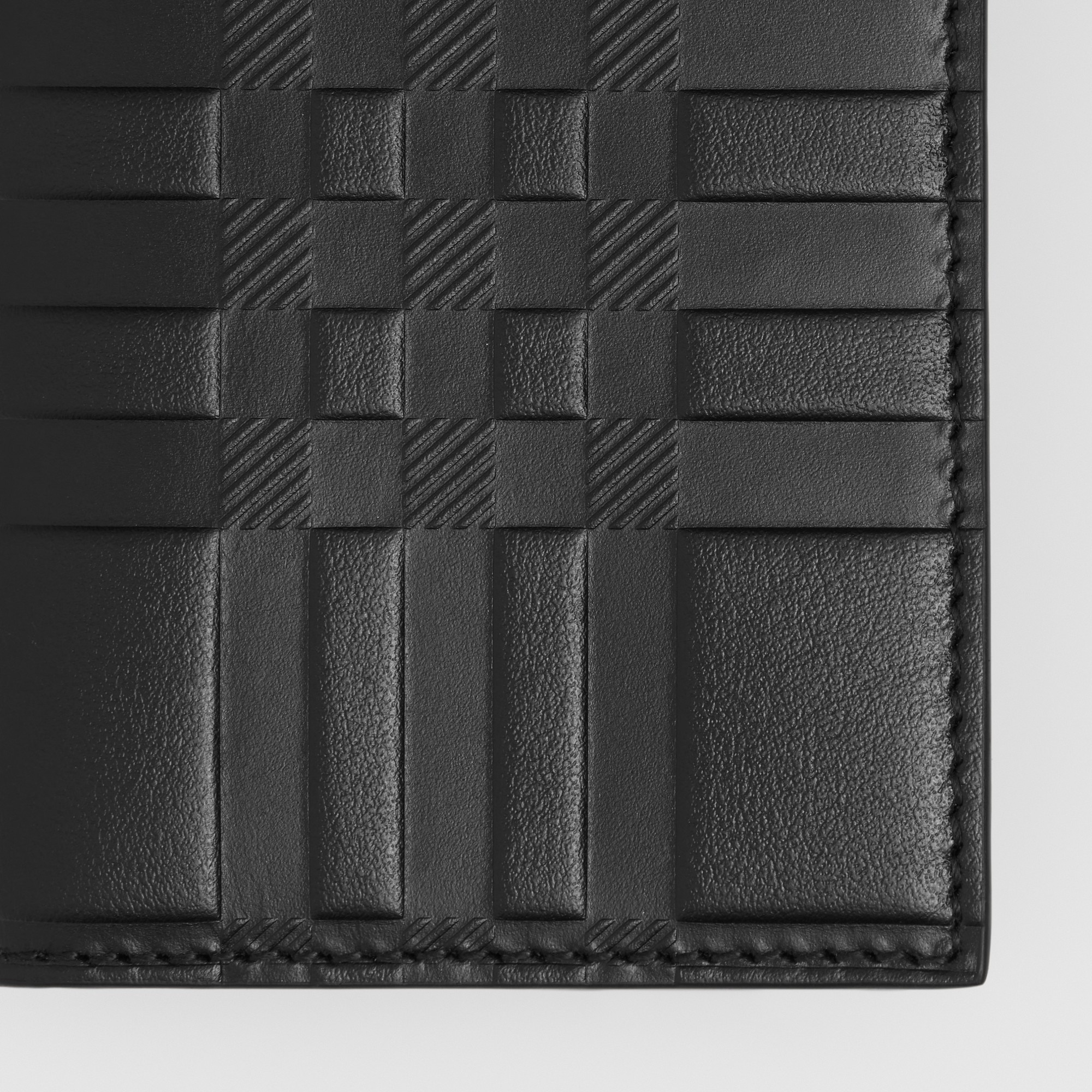 Embossed Check Leather Folding Card Case - 2