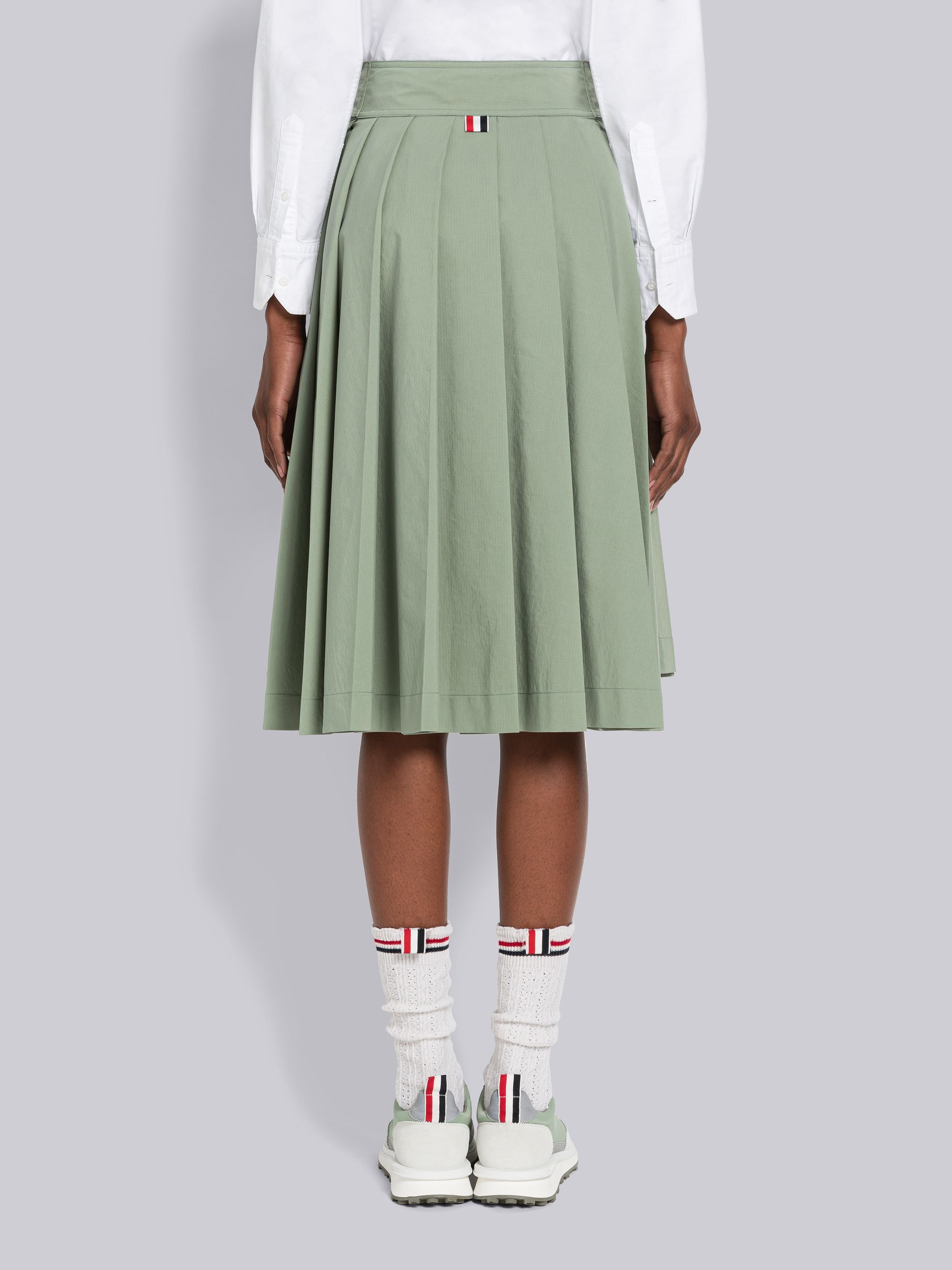 Ripstop Lace Up Pleated Knee Length Skirt - 3