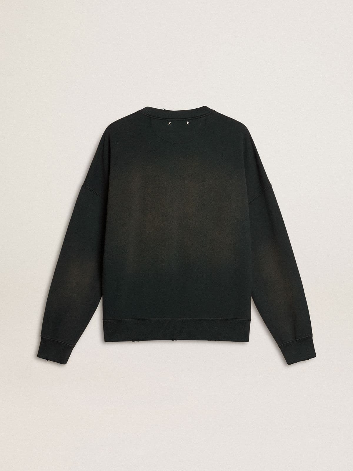 Unisex sweatshirt in worn black cotton with logo embroidery - 6