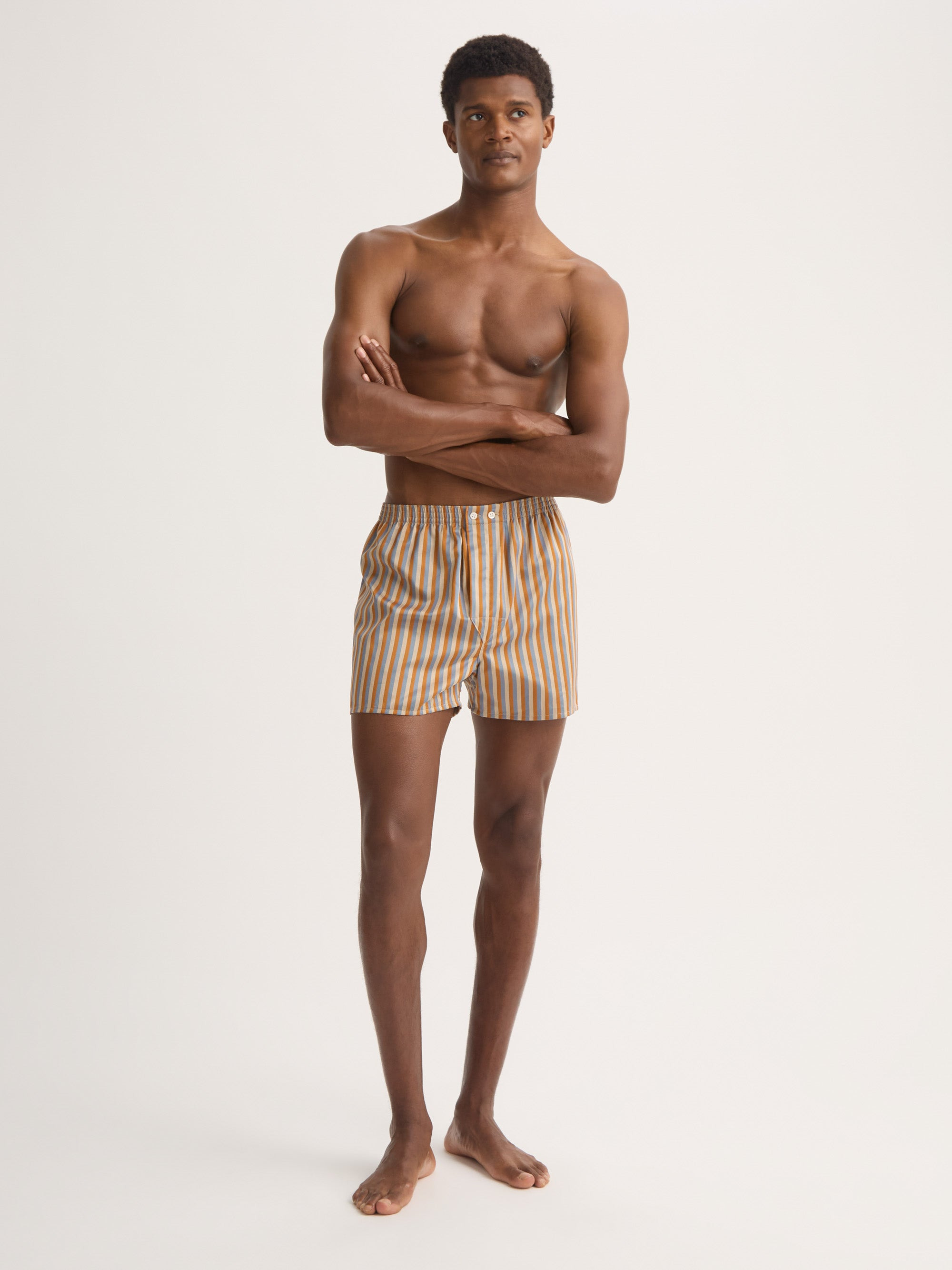 Men's Classic Fit Boxers Wellington Cotton Brown and Blue Multicolor Stripe - 3