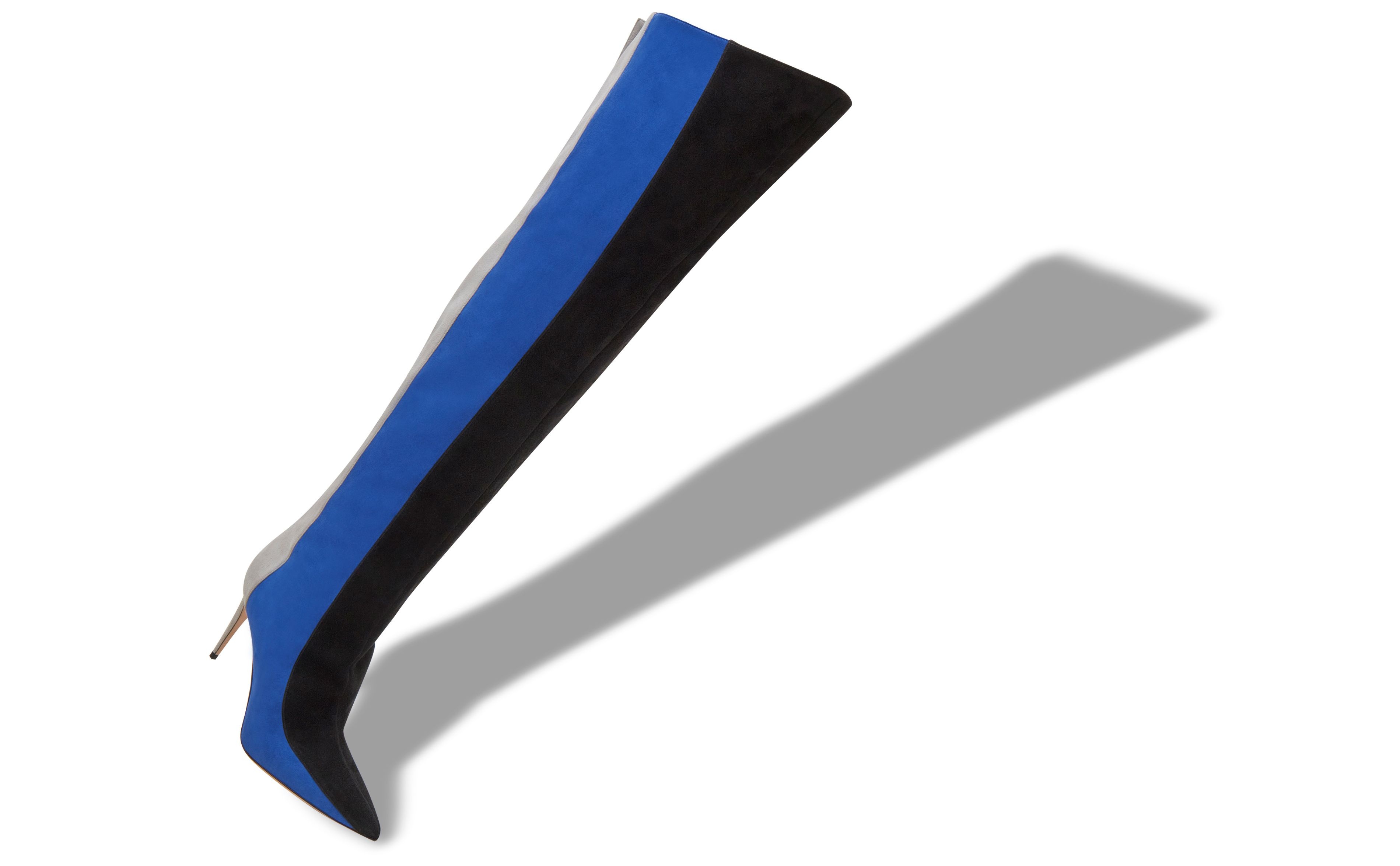 Black, Blue and Grey Suede Thigh High Boots - 2