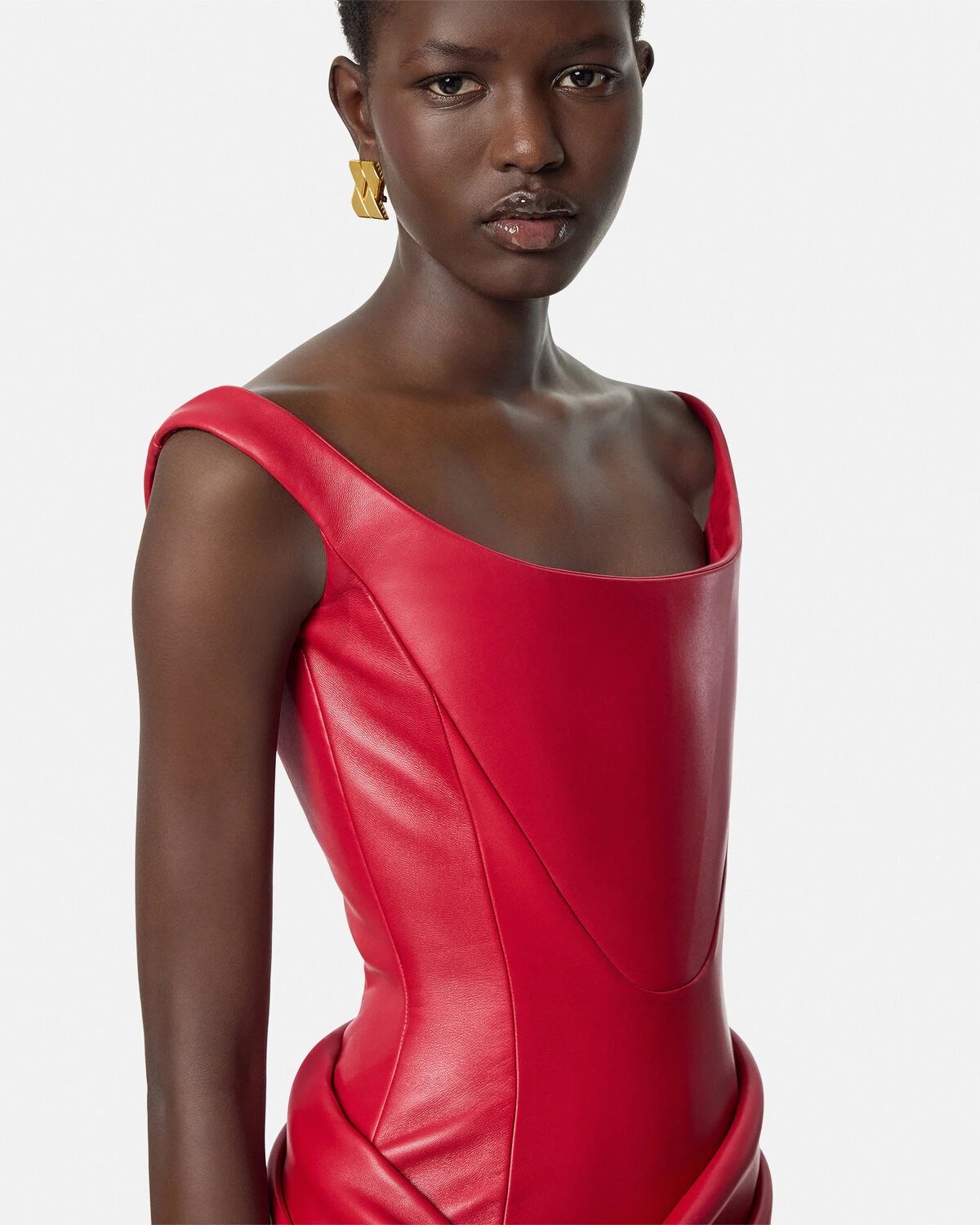 Leather Corset Draped Midi Dress - 3