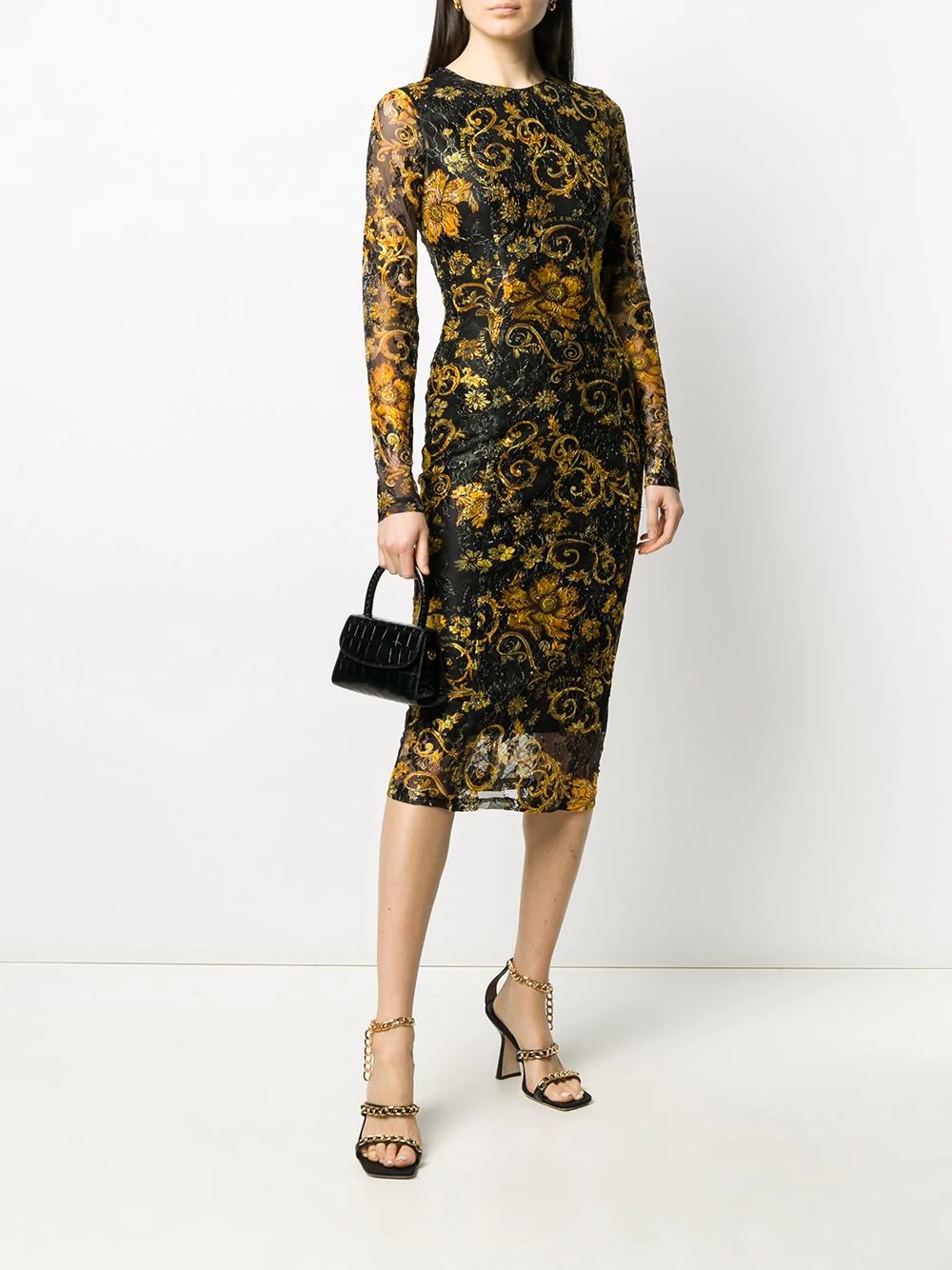 printed long-sleeved midi dress - 2