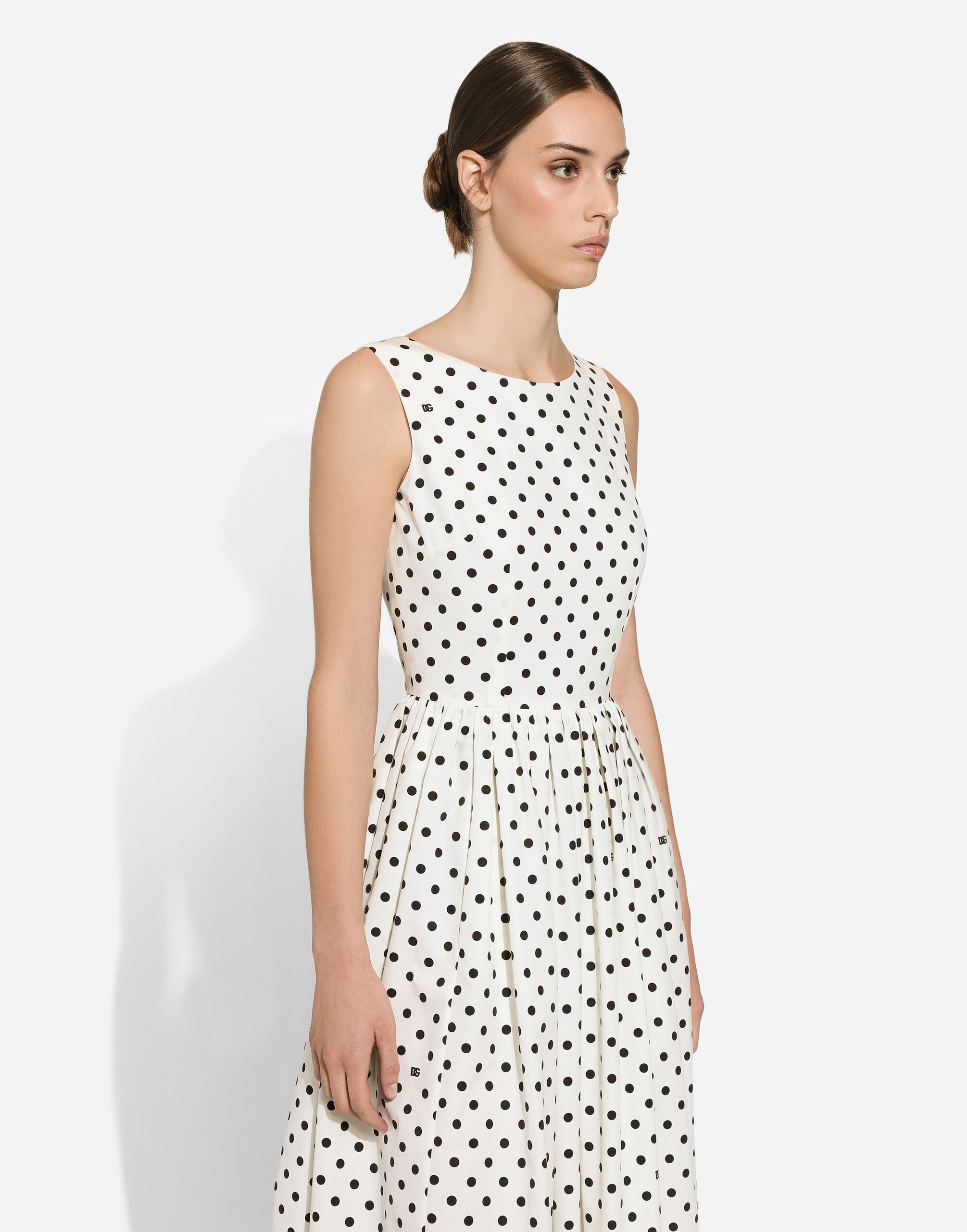 Cotton calf-length circle dress with polka-dot print - 4