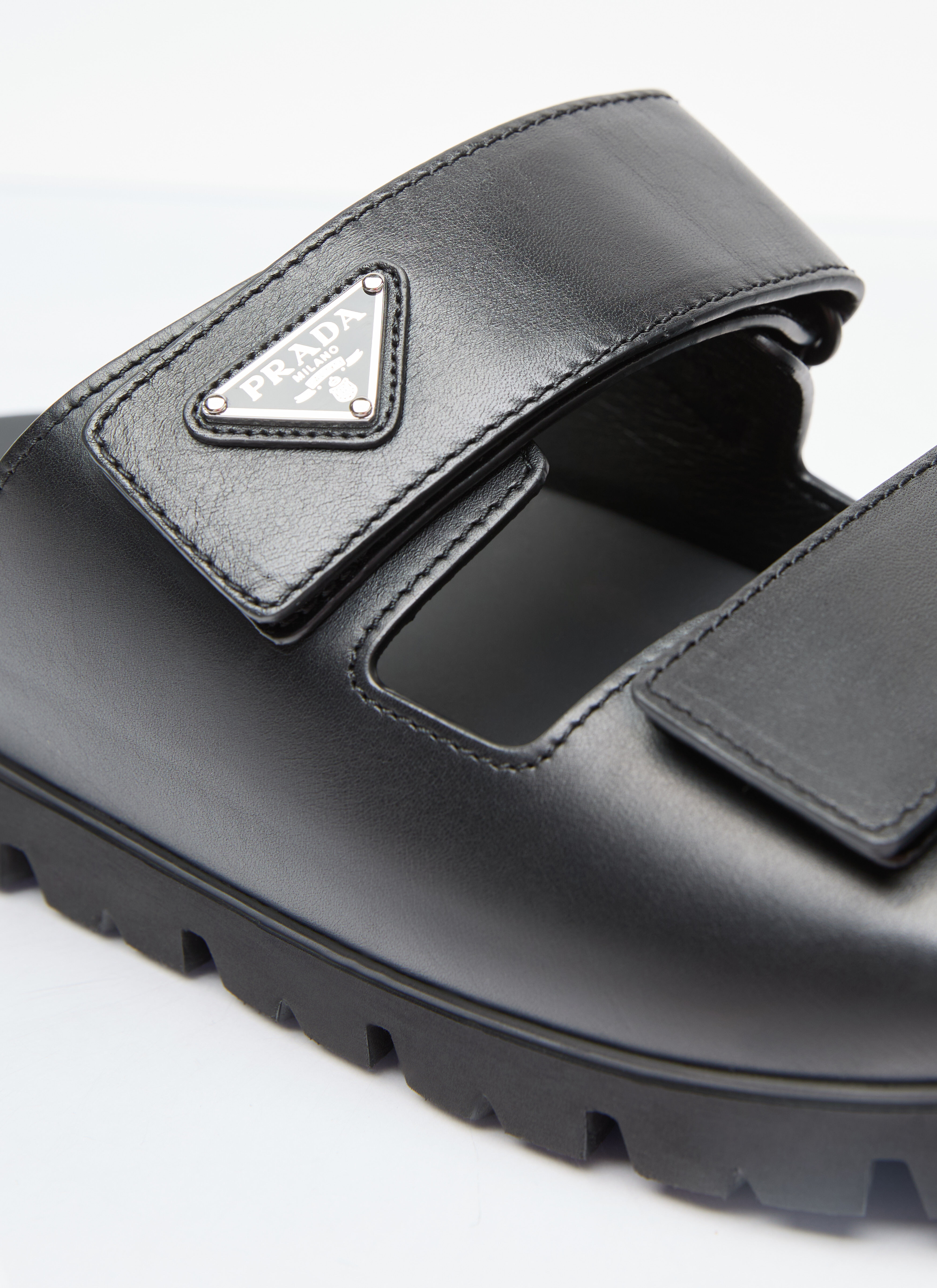Logo Plaque Leather Slides - 2