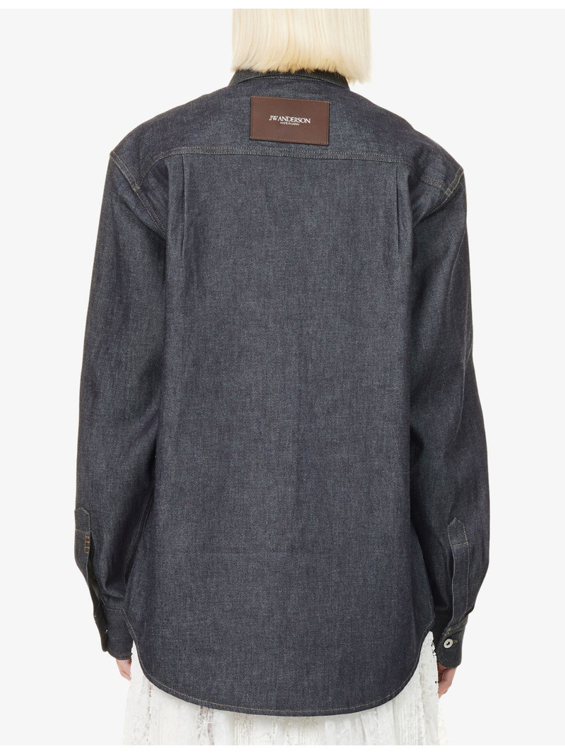Patch-Pocket Oversized Denim Shirt 4
