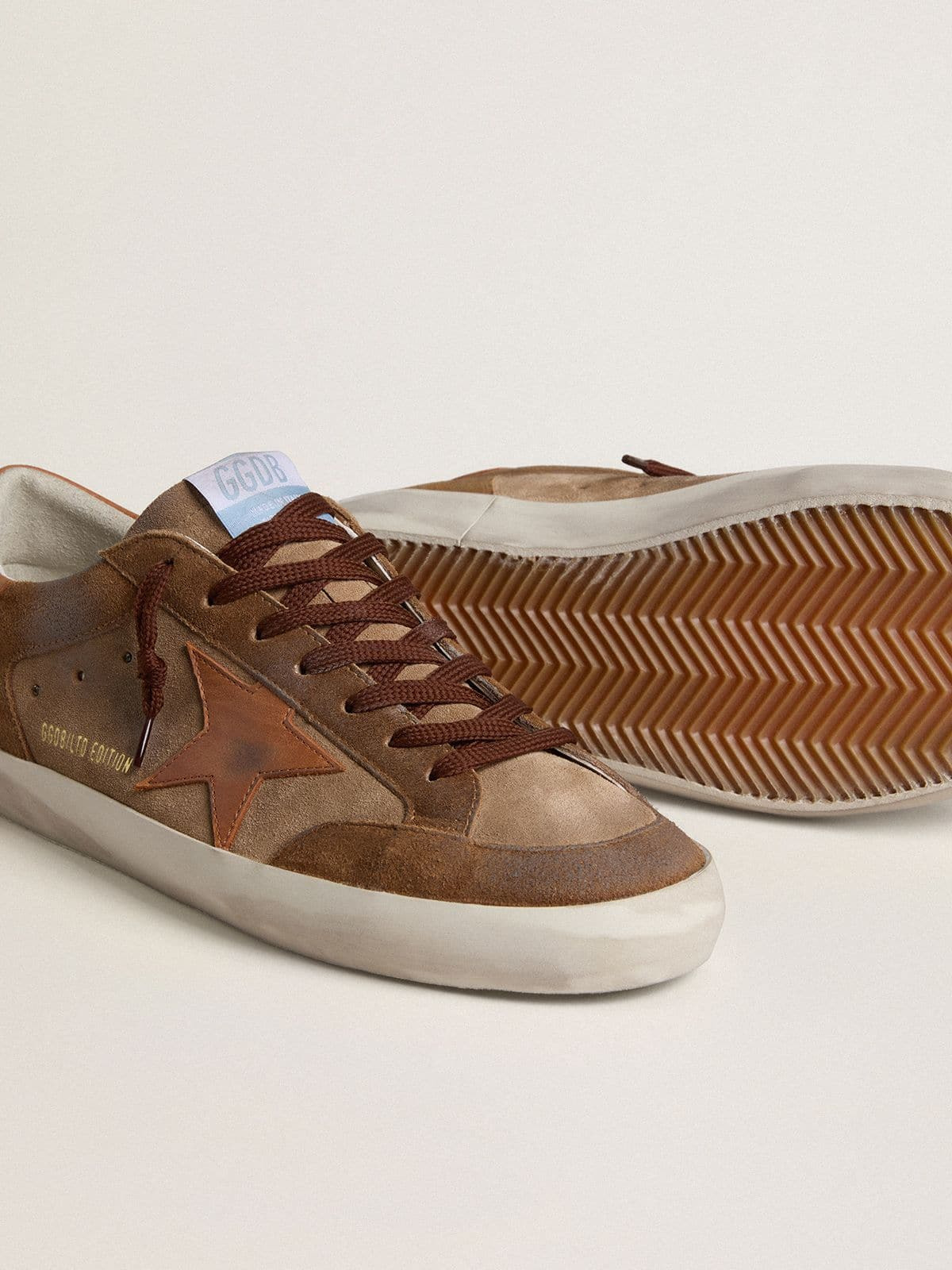 Men's Super-Star in brown suede with tan leather star and heel tab - 3
