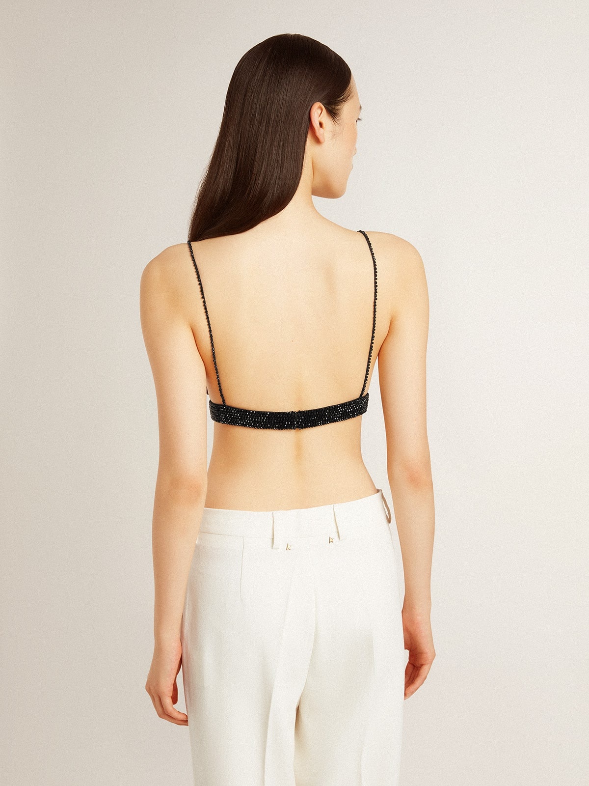 Women's black crochet top with crystals - 4