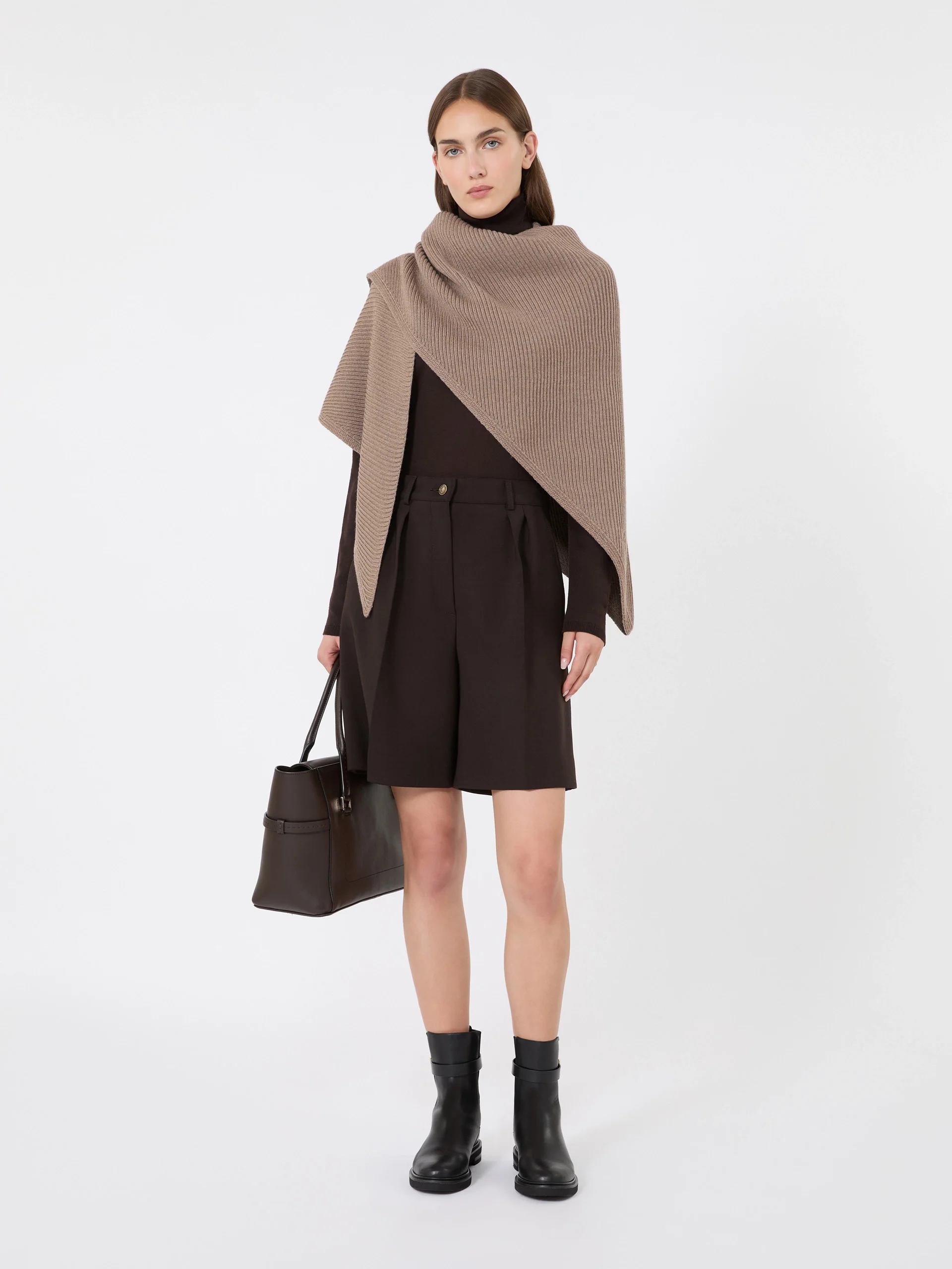 SUPREMO Wool knit oversized shawl - TOBACCO - 1
