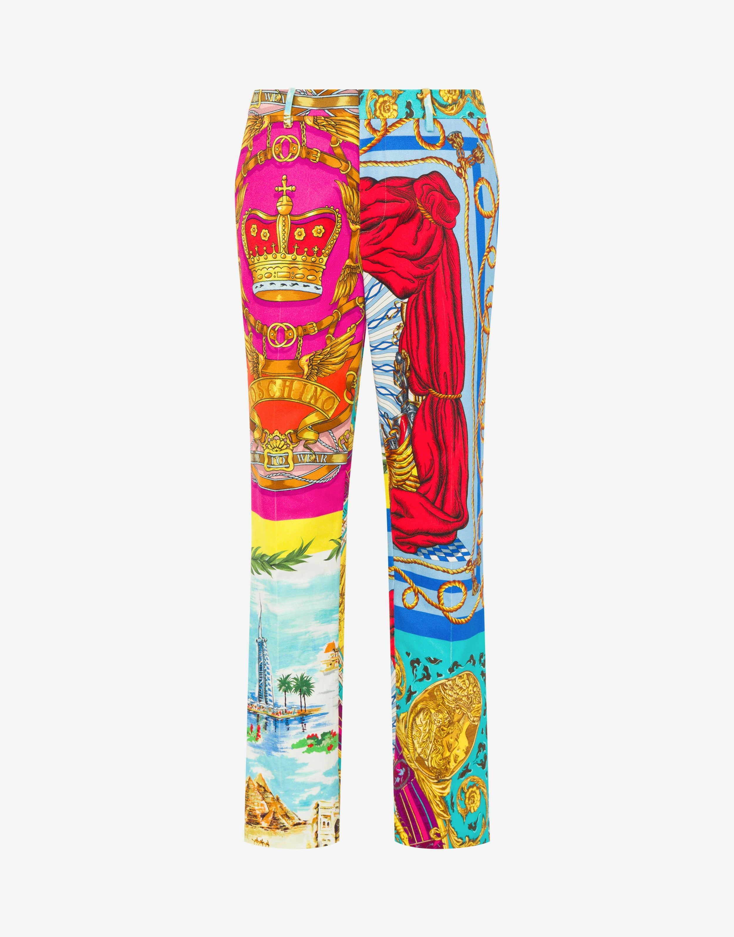 SCARF PRINT COTTON BULL TROUSERS - 1