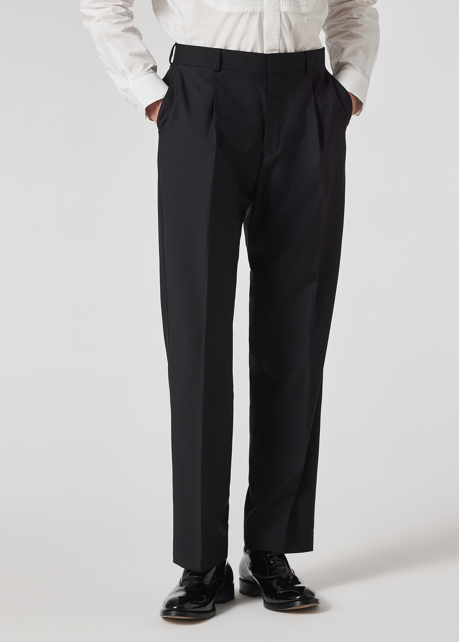 Black Wool-Mohair Pleated Trousers - 3