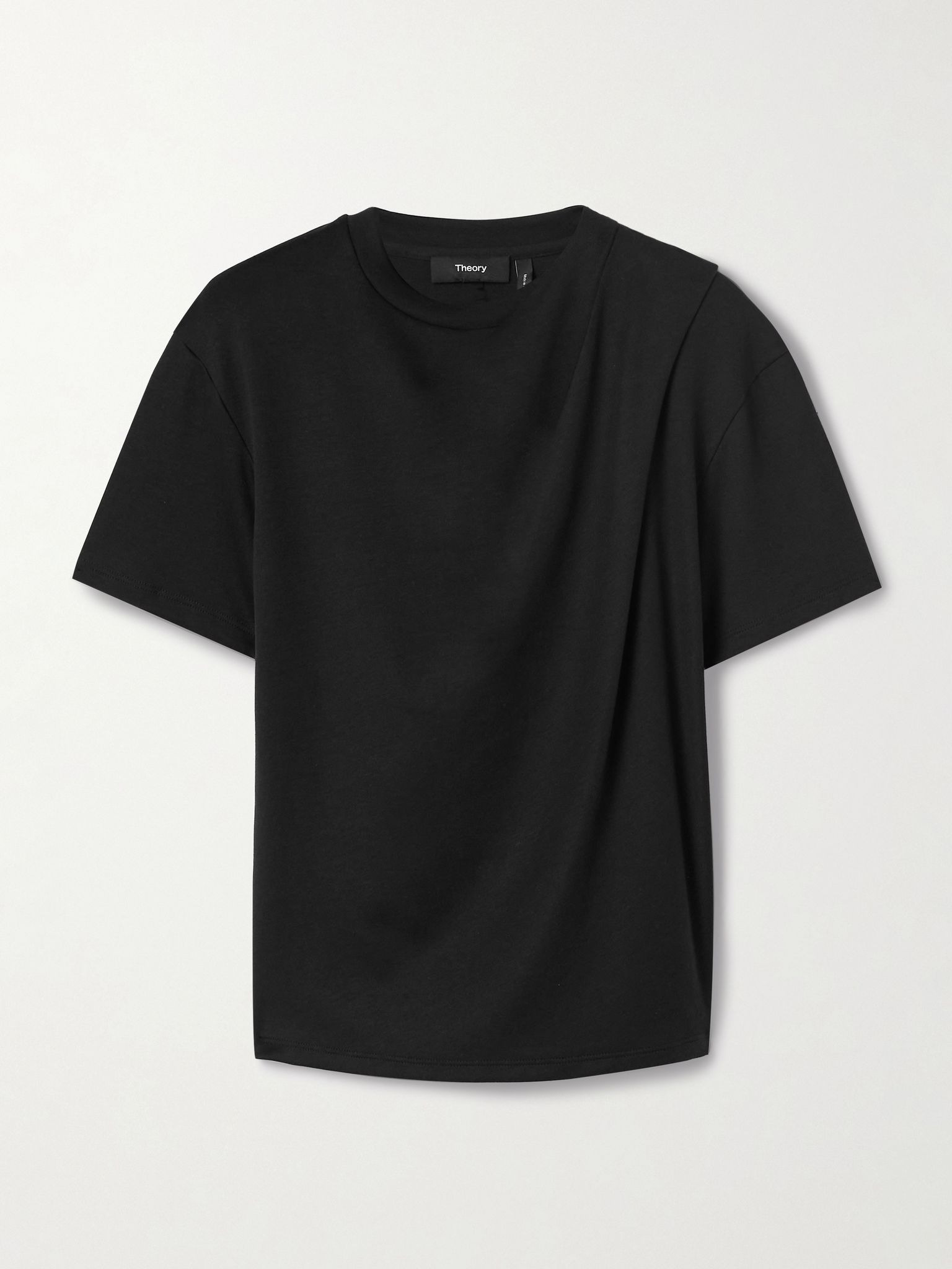 Draped Supima cotton-jersey T-shirt Black - 1