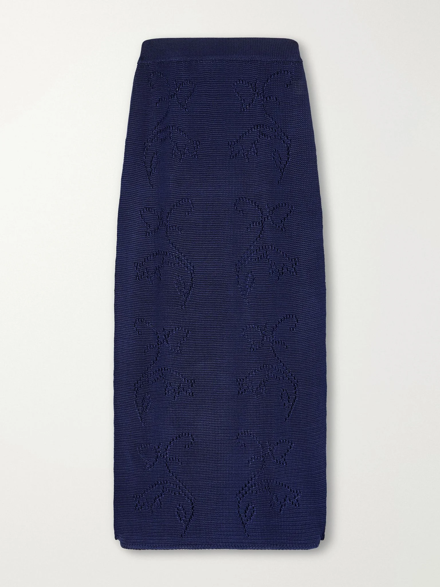 Squash Blossom pointelle-knit midi skirt Navy - 1