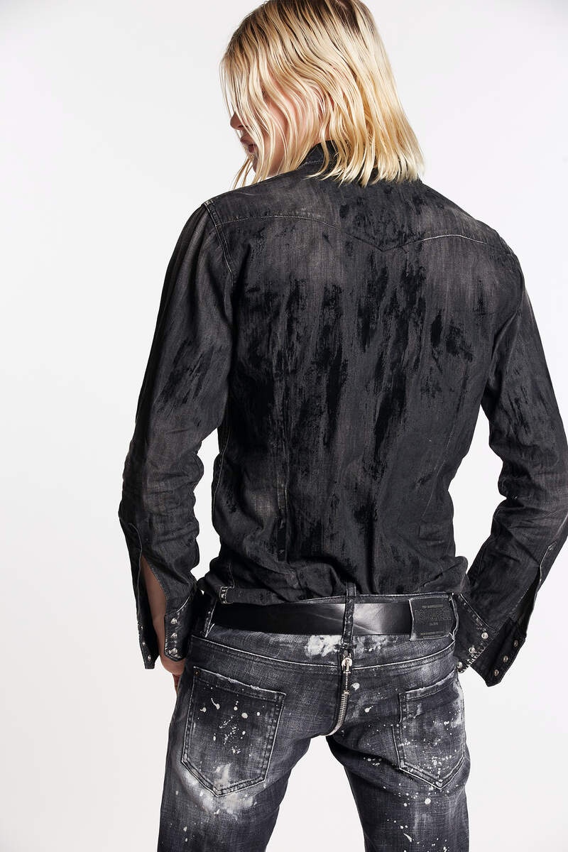 BLACK FLOCK COATED WASH CLASSIC WESTERN SHIRT - 2