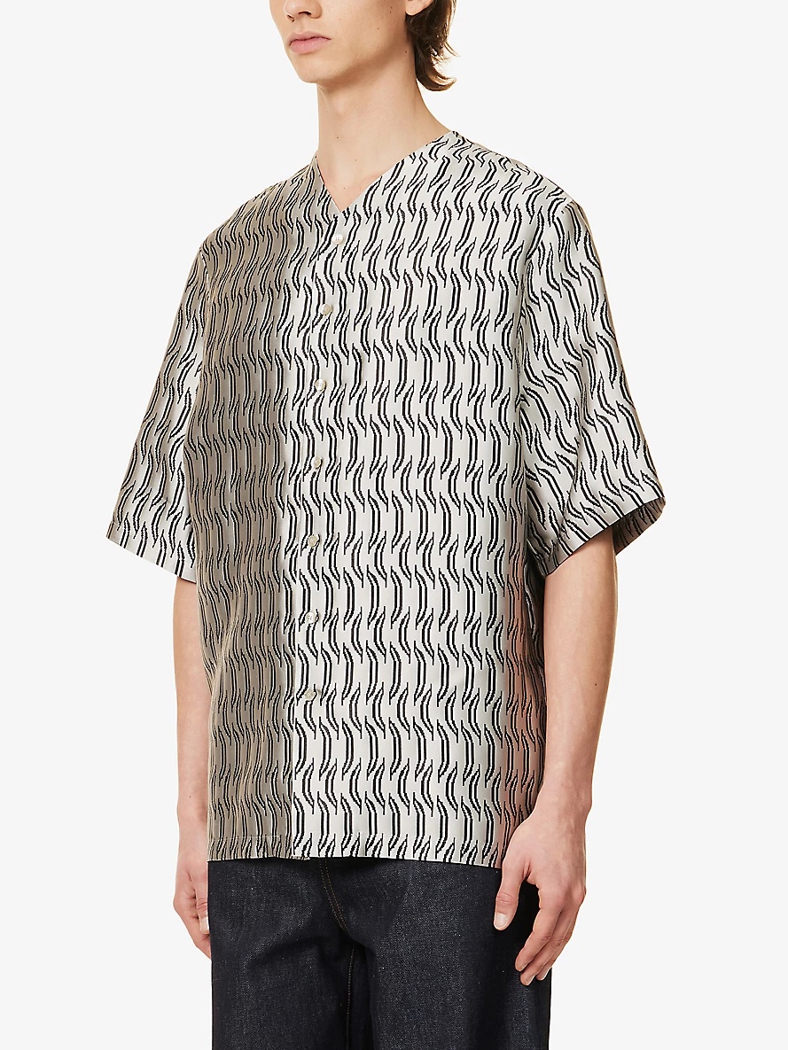 Abstract-pattern V-neck relaxed-fit silk-blend shirt - 3