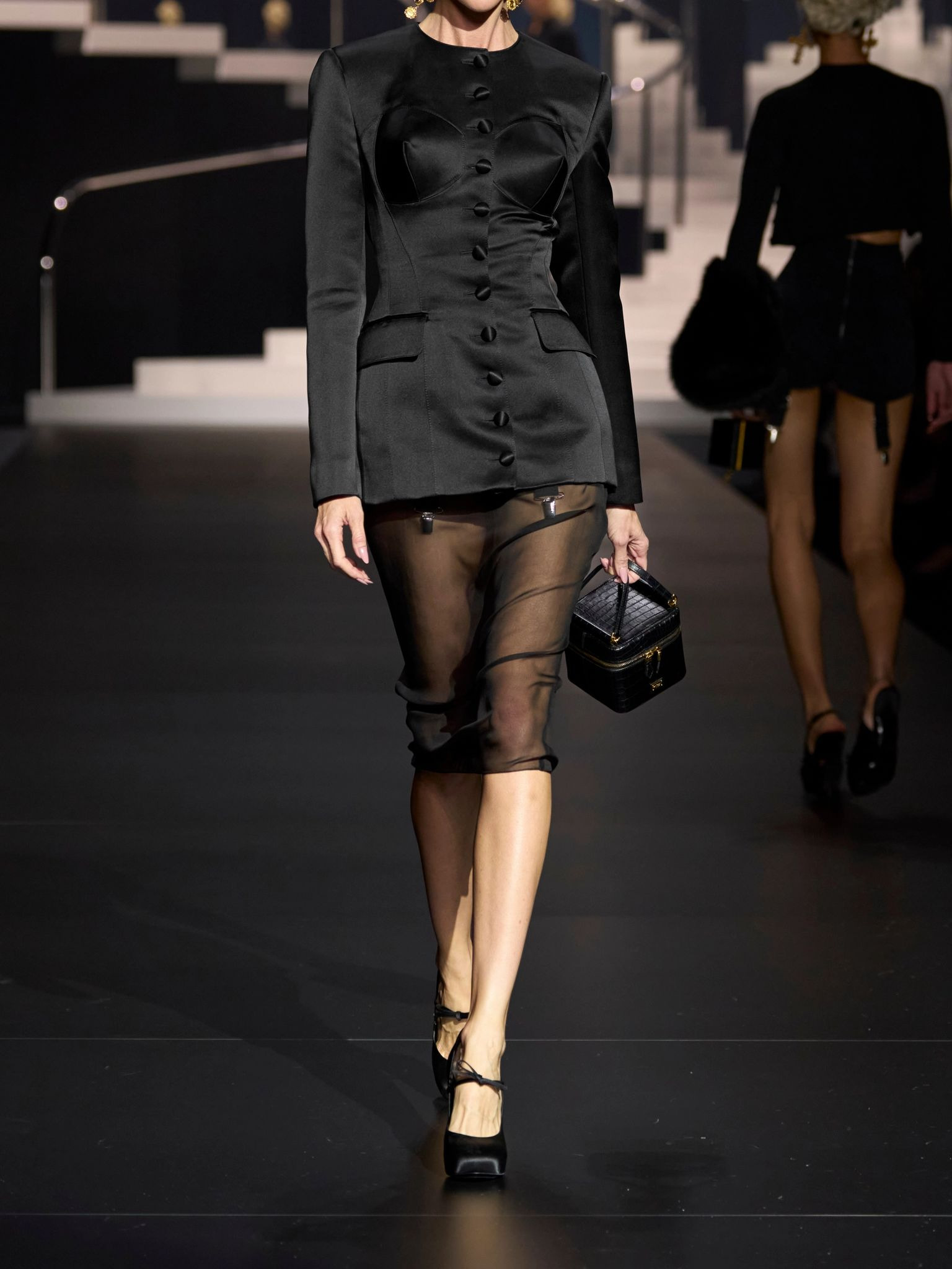 Padded silk-satin blazer Black - 4