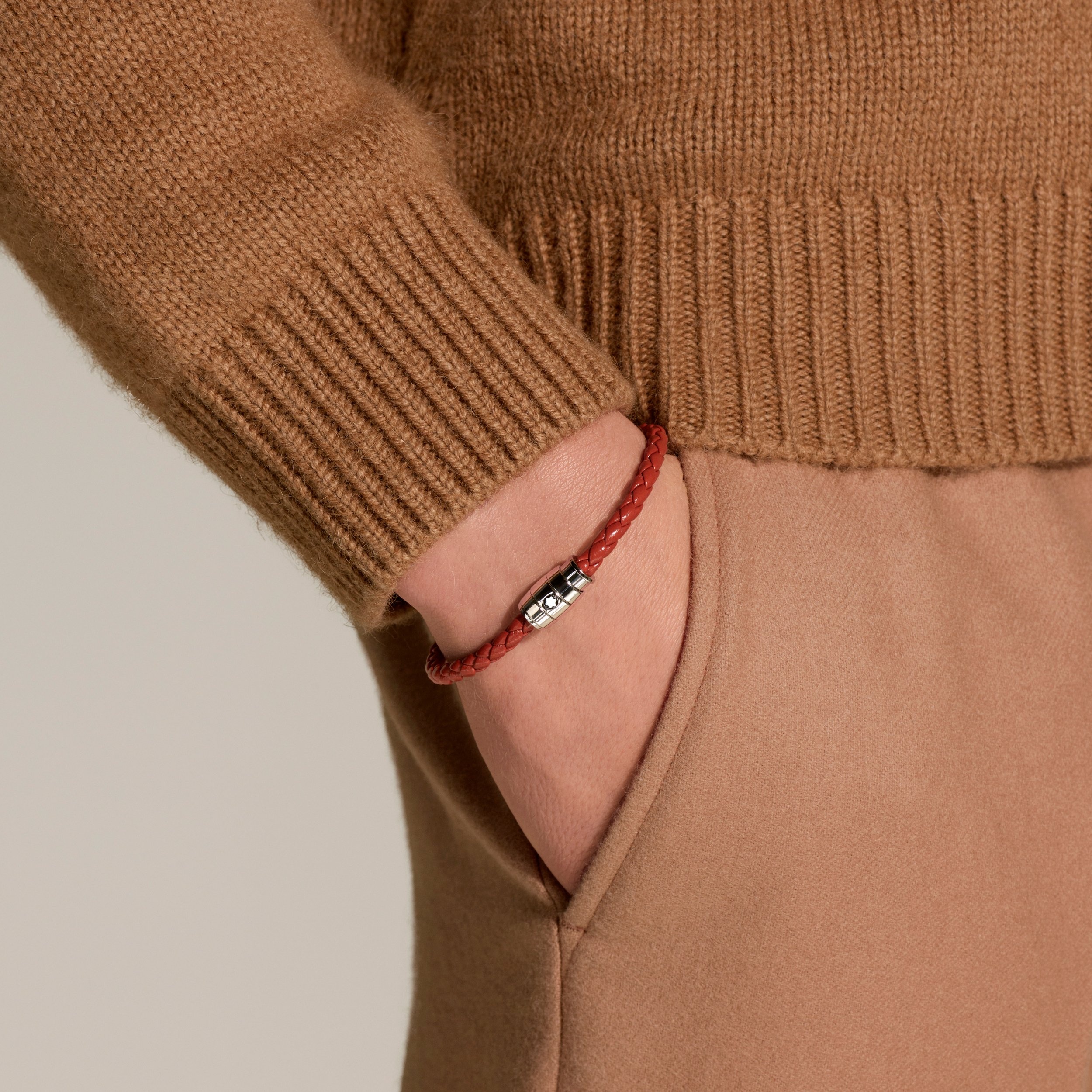 Bracelet Steel 3 rings Meisterstück collection in rust leather - 2