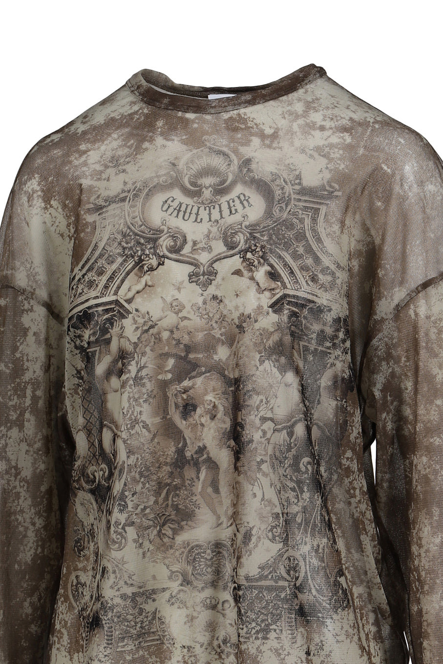 MESH OVERSIZED CREW NECK TOP PRINTED "MEDAILLON" / LT.BEI/TAUPE - 8