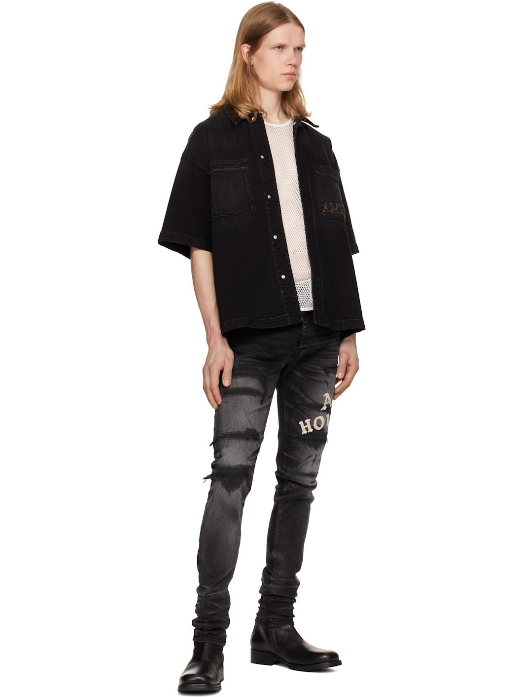 Black 'AMIRI Hollywood' Repaired Jeans - 4