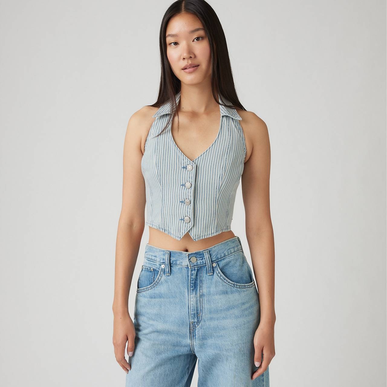 BRIA DENIM HALTER TOP - 2