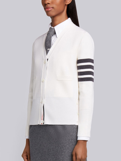 Thom Browne White Milano Stitch Fine Merino Wool 4-bar Classic V-neck Cardigan outlook