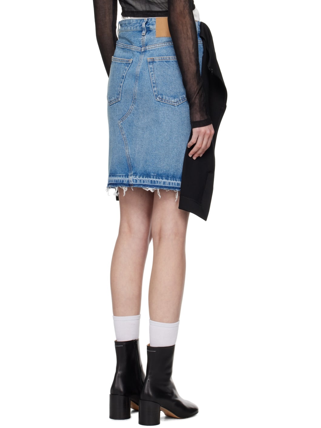 Black & Blue Paneled Denim Midi Skirt - 3