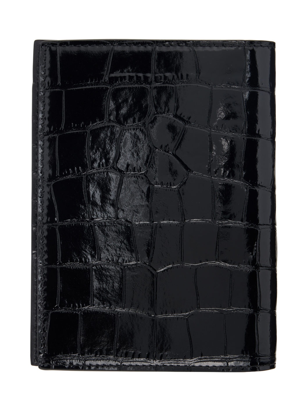 Black Shiny Croc T Line Passport Holder - 2