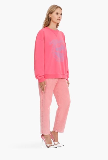 Pink cotton sweatshirt with lilac Balmain logo - 7